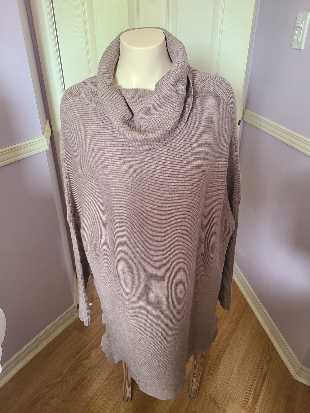 Cozy Cowl-Neck Longline Sweater Tunic in Dusty Mauve